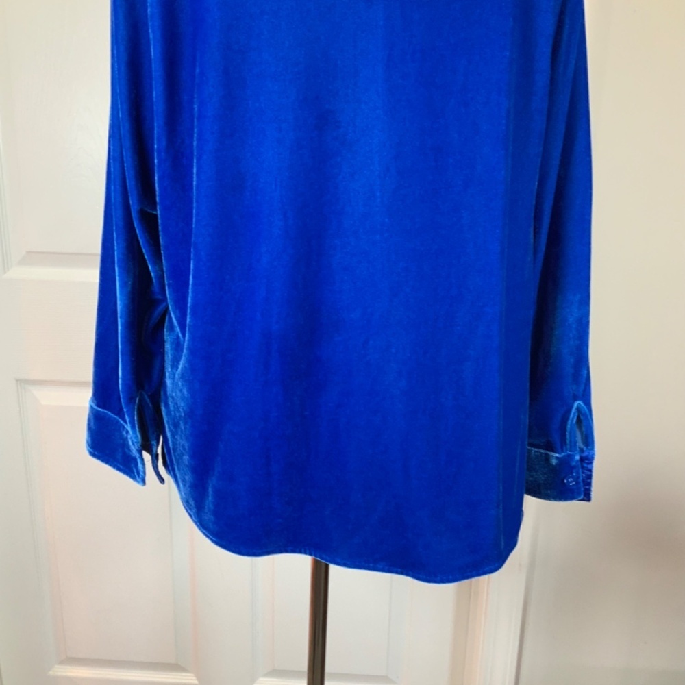 Soft Surroundings Velvet Coastal Blue Boyfriend Long Sleeve Tunic Top Size LP - Picture 7 of 10